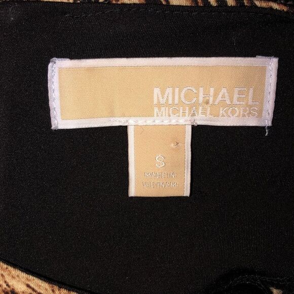 MK S Leopard Print Black Ivory Tan Long Sleeve Back Zip Jersey Shift Dress - Picture 11 of 14